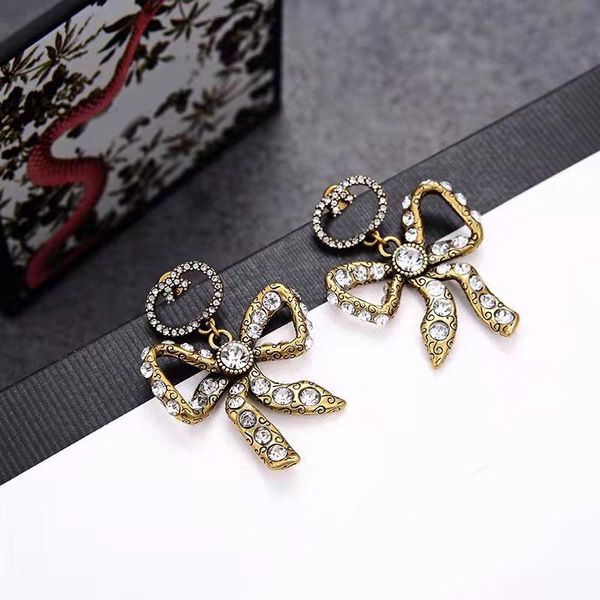

2021 new fashion charm bow earrings ladies retro old style, Golden
