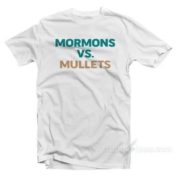 

mormons vs mullets t-shirt, White;black