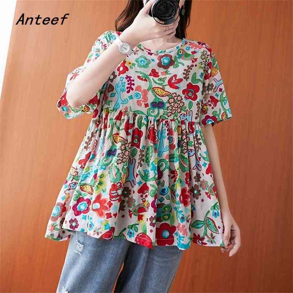 

cotton vintage floral korean plus size casual loose summer tee t shirt women t-shirt ladies tshirt streetwear clothes 210517, White