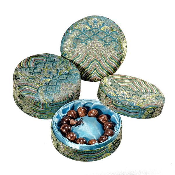 

chinese style retro jewelry packaging storage box beads bracelets wenwan boxes bracelet round brocade box handle, Black;white