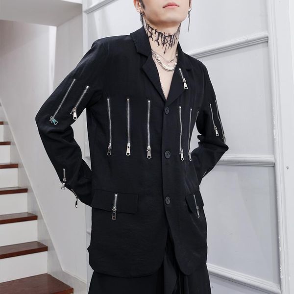 

mens casual blazer jacket 2021 spring hairstylist suit trend design sense personality multi-zipper decorative large size clothes men's, White;black