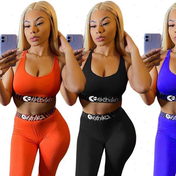 

fashion womens tracksuits women sleeveless outfits summer letter print tank and pant suit 2 pieces set, Gray