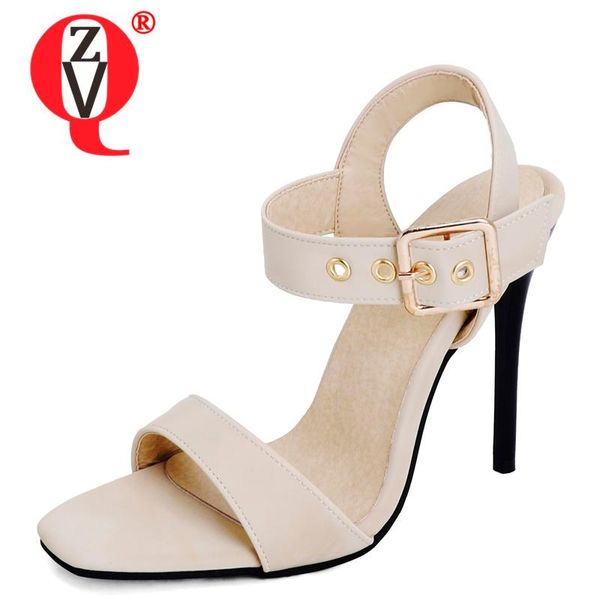 

dress shoes zvq woman summer fashion style sandals leisure pumps heel belt buckle decoration square toe solid color mature concise, Black