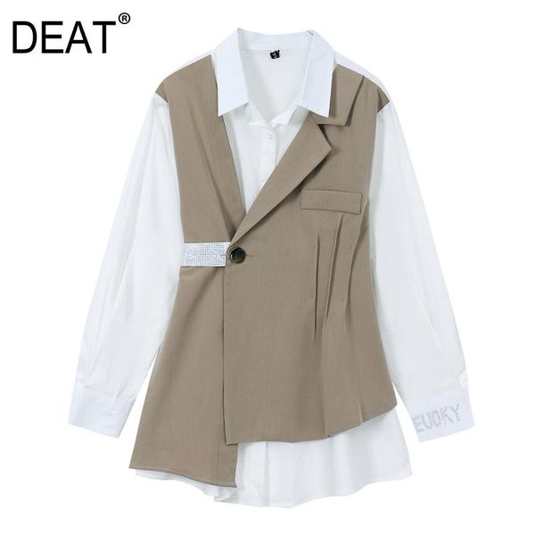 

casual dresses [deat] 2021 spring autumn fashion tide turn-down collar single-breasted long sleeve splicing fake two women shirt 13a600, Black;gray