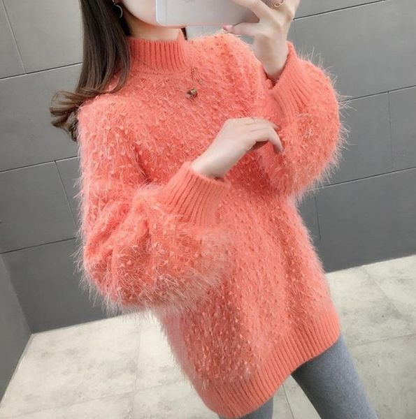 

women's sweaters 2021 winter fashion shiny soft warm jumper white mohair fur knitted sweater women pullovers female loose casual, White;black