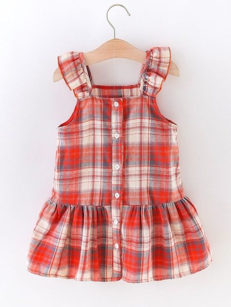 

toddler girls tartan print ruffle trim overall dress she, Red;yellow