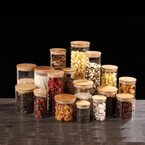 

storage bottles & jars home kitchen mason organizer sealed glass with bamboo lid for food noodles coffee candy bean nut bottle container