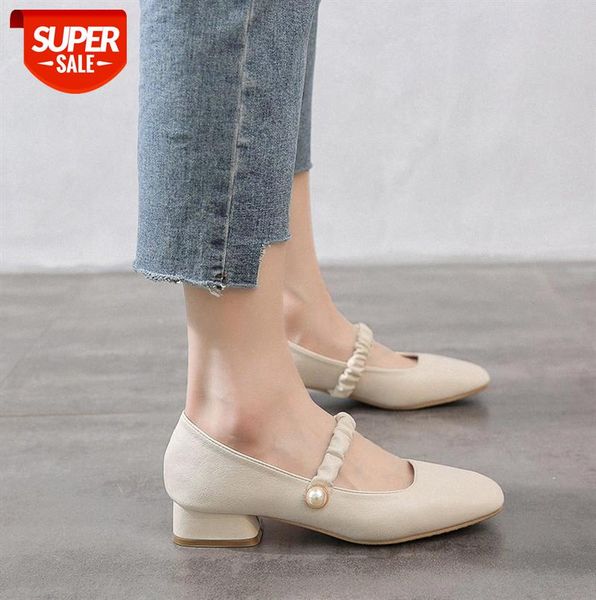 

small leather shoes women models mary jane thick heel fashion japanese style with skirt hong kong retro #pe9u, Black
