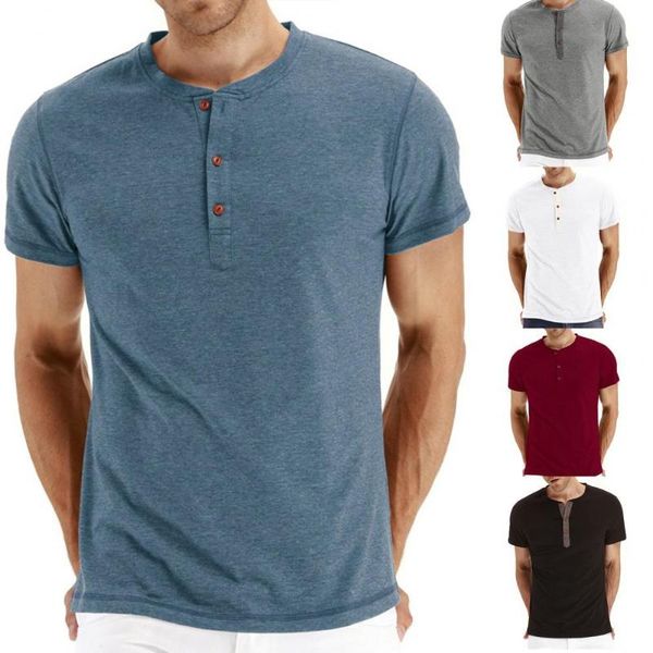 

men's t-shirts men t-shirt round neck all match summer short sleeve buttons sweatshirt for dating, White;black