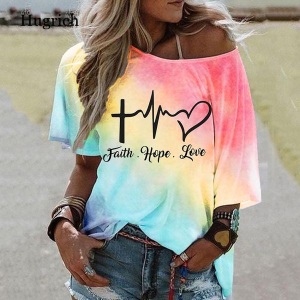 

women's t-shirt 2021 summer products fashion gradient color letter printing loose top, White