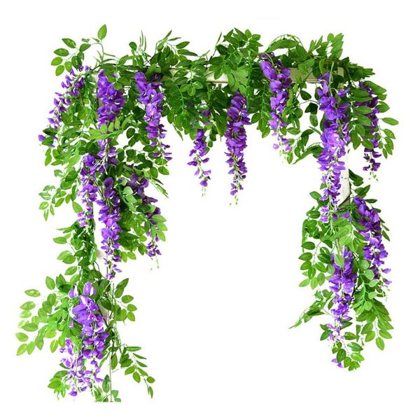 

1.8m wisteria artificial flower vine wreath wedding arch decoration fake plant leaf rattan trailing ivy wall decorative flowers & wreaths