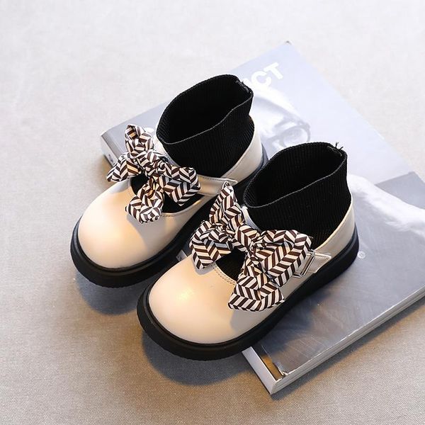

boots 2021 girls autumn single winter children socks kids shoes for party princess bow-knot sweet, Black;grey