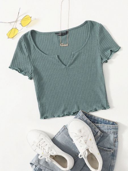 

notch neck lettuce edge tee i6ym#, White