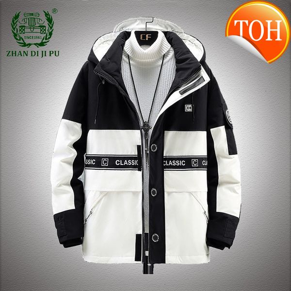 

men jacket cargo winter down windproof thick warm couple models white duck parkas casual loose hooded fashion coats male, Black