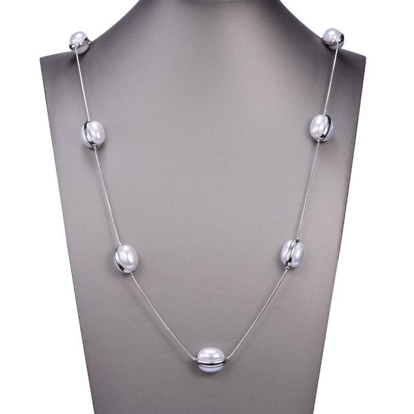 

minimalist design round pearl drop pendants necklace for women silvery/coffee gold long chain wedding jewelry 2021 gift pendant necklaces, Silver