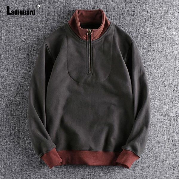 

men's hoodies & sweatshirts ladiguard mens fashion leisure basic casual pullovers long sleeve zipper sweatshirt 2021 autumn loose homm, Black