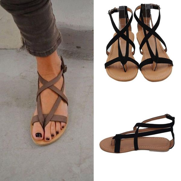 

sandals open toe women flat wedge espadrille tie up cross strappy ladies shoes summer ankle strap beach de mujer, Black