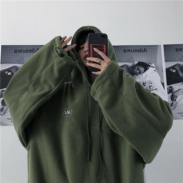 

men's hoodies & sweatshirts loose hip hop hoodie mens hoody winter thick warm fashion solid color hooded sweatshirt men streetwear wild, Black