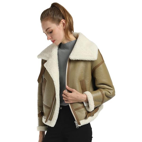 

women's fur & faux motorcycle coat genuine wool street female jacket autumn winter clothes women warm coats roupas femeninas zjt919, Black