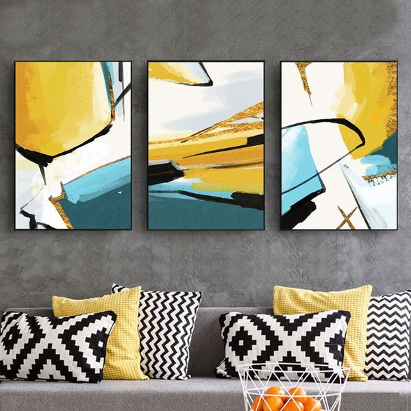 

paintings minimalist abstract color art yellow blue canvas painting print poster picture wall for living room bedroom modern home decor