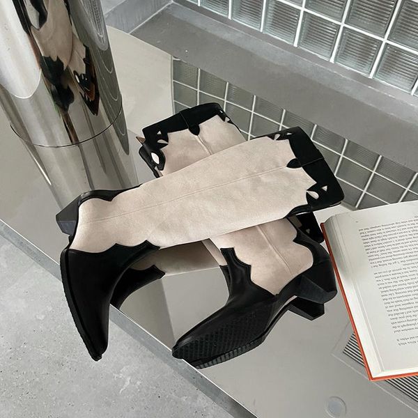 

boots however, the knee-thin high knight fall 2021 western cowboy fashion trend pointed toe color matching sleeve, Black