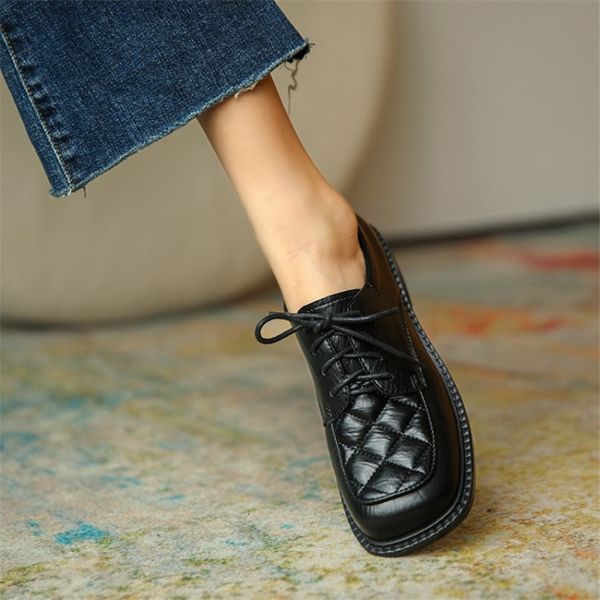 

sandals full leather soles retro-style shoes spring female bombs split toe-square tie-up chunky heel solid color gaxd, Black