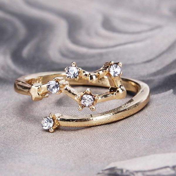 

cluster rings zircon open women fashion jewelry adjustable twelve constellations gold color unique design for gift, Golden;silver