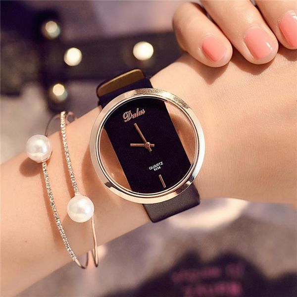 

wristwatches fashion women watch luxury leather skeleton strap dress casual quartz wristwatch girl, Slivery;brown