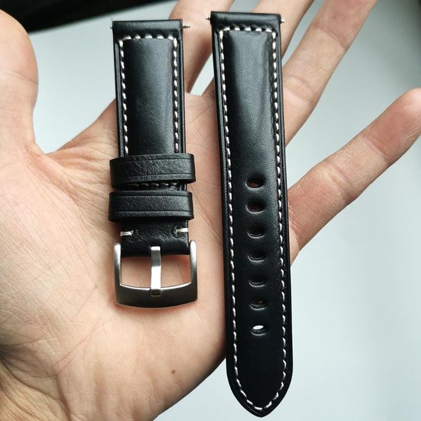 

watch bands handmade thick section 22 24mm strap band genuine leather men retro belt upscale texture cowhide watchbands, Black;brown