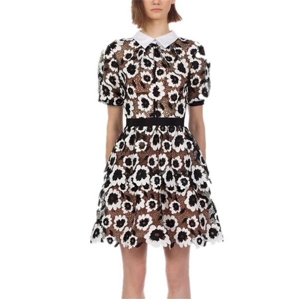 

runway summer self portrait dress womens floral lace elegant short sleeve ladies party es robe femme 210603, Black;gray