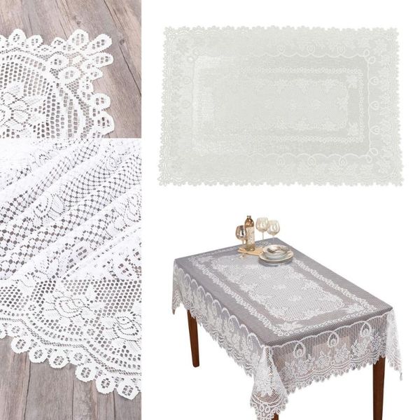 

rose flower pattern lace edge rectangular tablecloth 152x228cm (white) table cloth
