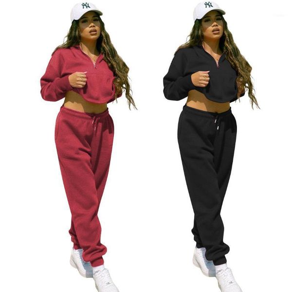 

women's two piece pants 2021 autumn winter fashion casual solid long sleeve full length womens suits set donsignet, White