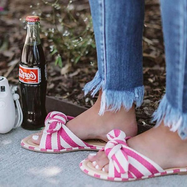 

slippers women summer flats shoes woman outdoor open toe cute bowties plus size slides sandalias mujer sapato feminino d1167, Black