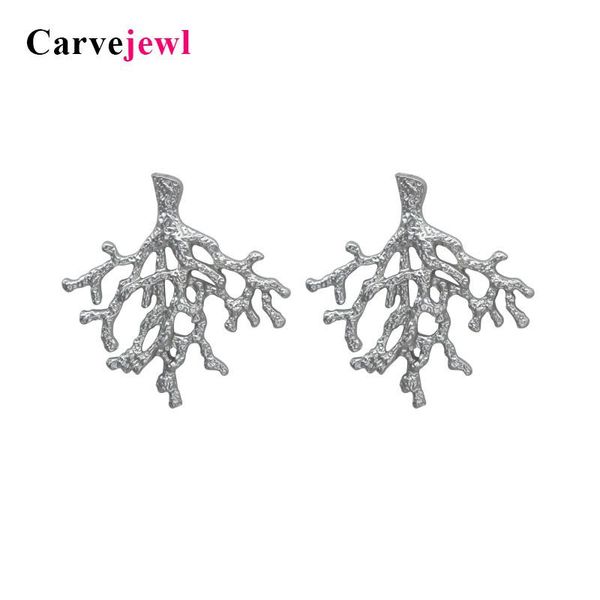 

carvejewl stud earrings metal coral tree big jewelry women girl gift matte silver color earring simple fashion, Golden;silver