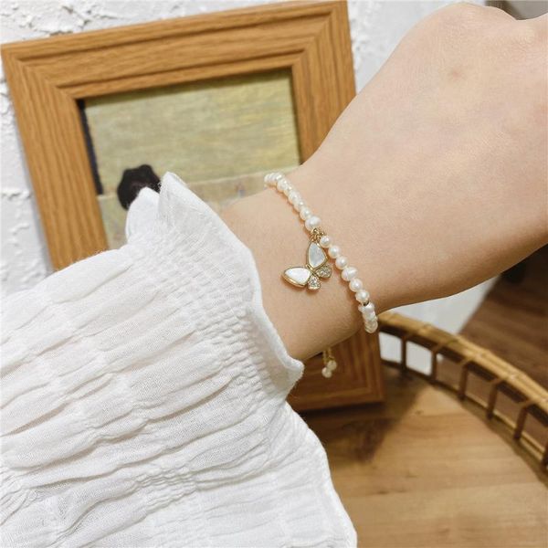 

charm bracelets 2021 trendy for women natural pearl butterfly pendant brass bracelet elegant fashion women's jewelry, Golden;silver