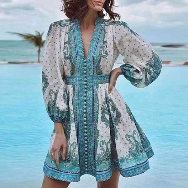

casual dresses women dot summer linen floral print lantern sleeve button down high waist ut1s, Black;gray