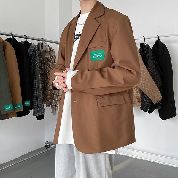 

men's suits & blazers autumn 2021 trends retro patch decoration korea fashionable jacket for mens brown loose stylish clothing oversize, White;black