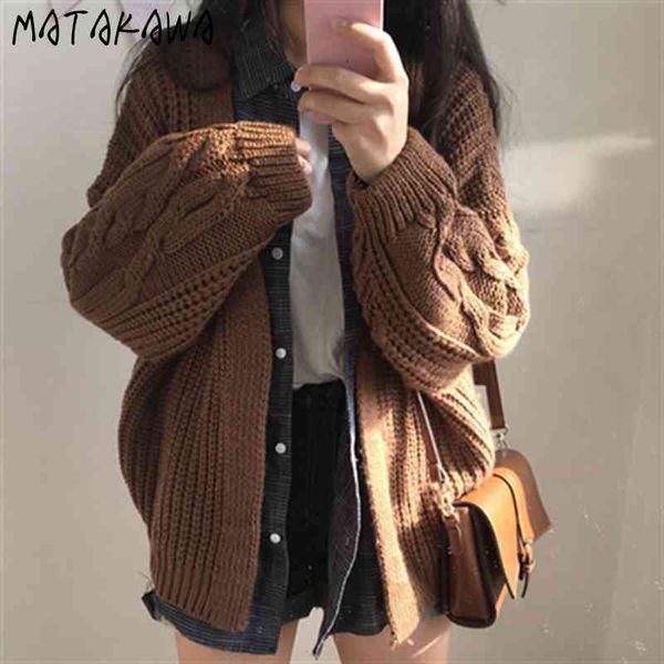 MATAKAWA Koreanische Pullover Retro Damen Strickjacke Herbst Langarm Pullover Mode Frauen 210513