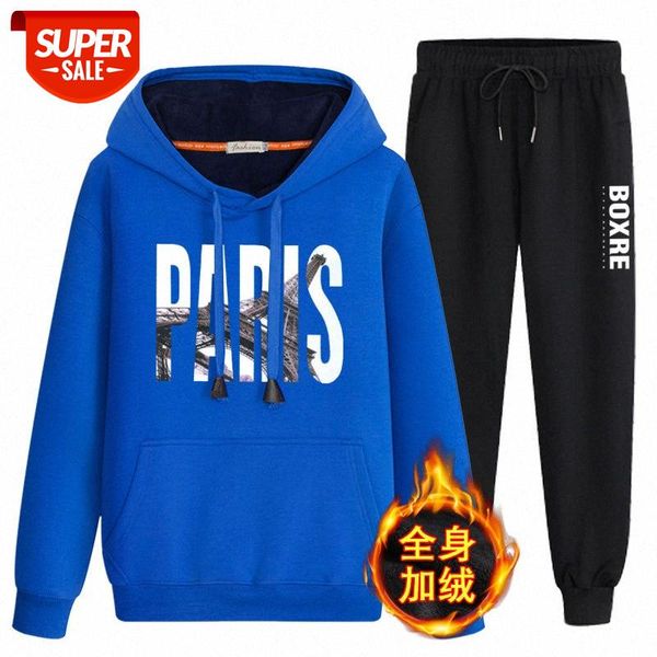 

1813-14-15-16-year-old boy junior high school student big kids plus velvet sweatshirt sports suit #bz7o, Black