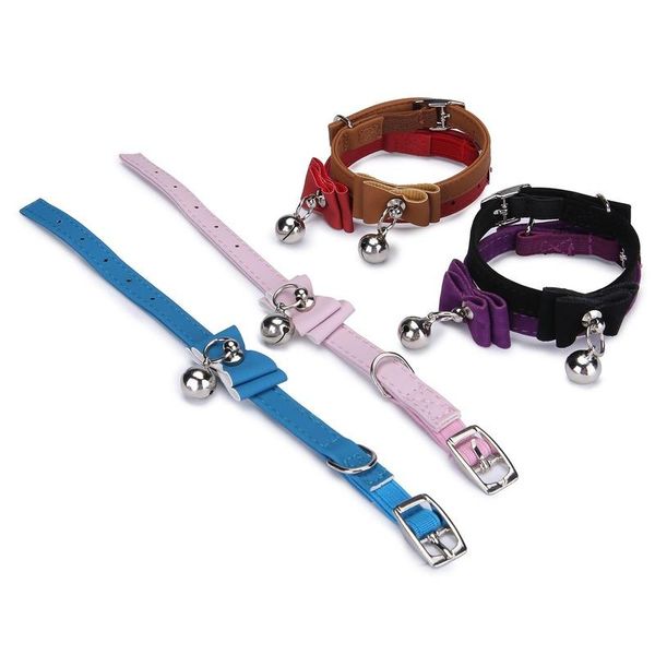 

dog collars & leashes pu leather cat collar adjustable bell necklace for puppy puppies kittens pet accessories