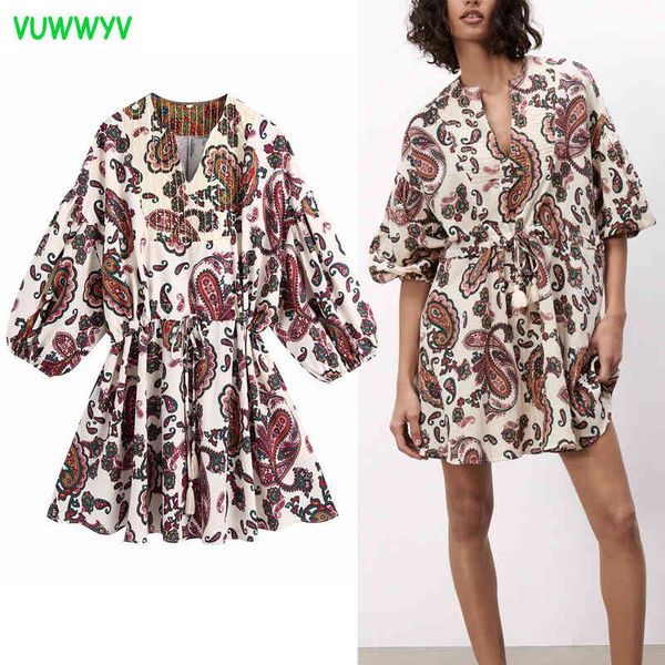 

dresses for women beige print pleated mini dress woman vintage party summer ladies half sleeve elastic waist 210430, Black;gray