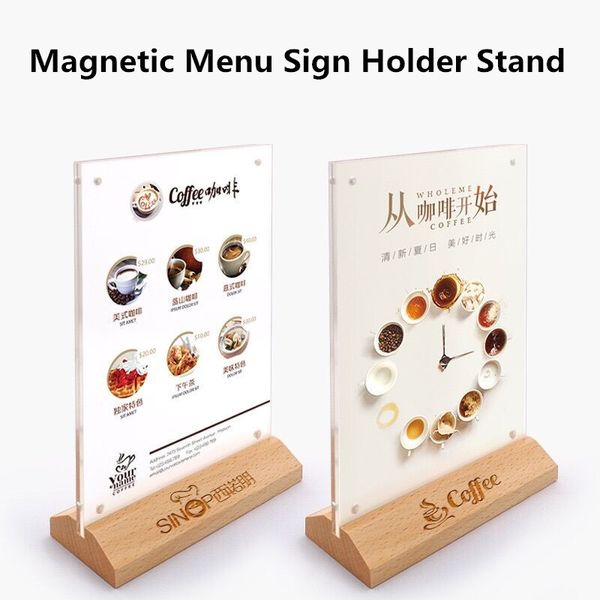 A6 Magnetic Acrylic Sign Titular Acrílico T Mesa de Tabela Top Top Exposição, Dupla face Sinal Suporte Restaurantes Menu AD Frame