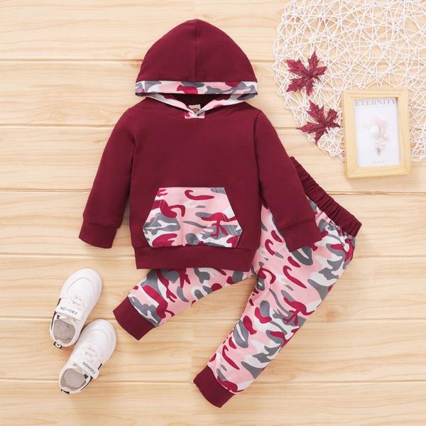 

clothing sets infant coat baby boys girls 2021 autumn winter camouflage print hoodie pullover pocket +pants outfits children, White