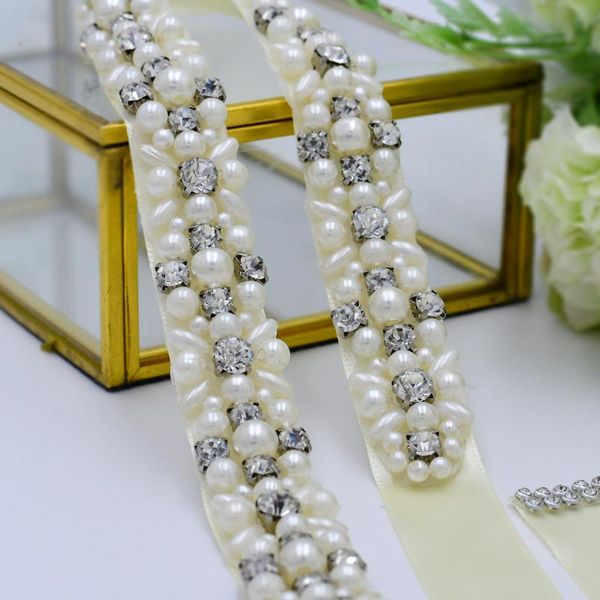 

wedding sashes s380 marriage bridal ribbion belt rhinestone belts for women pearl dress accessories evening dresses, White