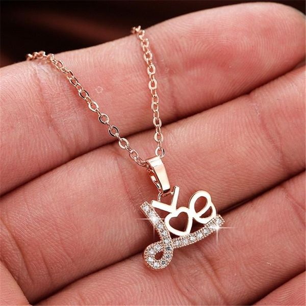 

pendant necklaces blaike romantic love necklace rose gold/gold /silver color letter sparkling zircon clavicle chain valentine's day gif