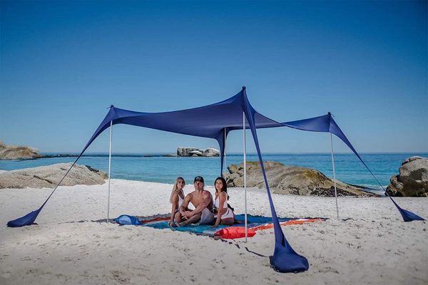 

tents and shelters up beach tent sun shelter upf50+ with sand shovel, ground pegs stability poles, outdoor shade
