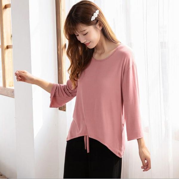 

women's sleepwear autumn winter women pajamas set long sleeve trousers two piece suit loose modal cotton pijamas woman home clothe, Black;red