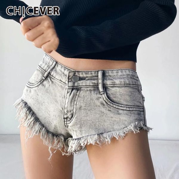 

women's shorts chicever solid patchwork tassel denim short for women high waist slimming minimalist female summer fashion 2021 stylish, White;black