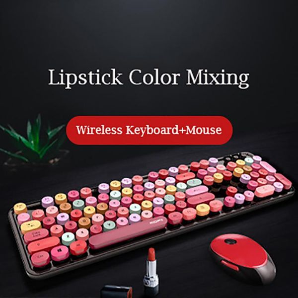 

keyboard mouse combos 2.4g wireless and combination, color set girls lovely colorful