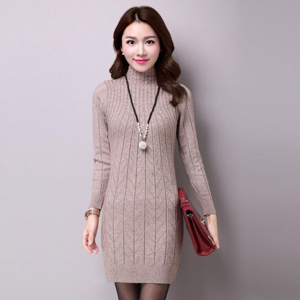 

casual dresses winter autumn sweater dress turtleneck long sleeve solid knitted women sweaters and pullovers sueter mujer, Black;gray